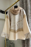 کت زنانه ژاکارد و کتان لمه نواردوزی شده یقه گرد رنگ شیری مناسب مهمانی | ejacquard blazer