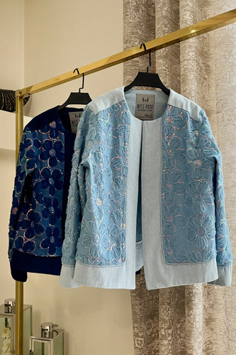 کت جین کاغذی تور دوزی و پولک دوزی زنانه یقه گرد در رنگبندی متنوع | denim jacket